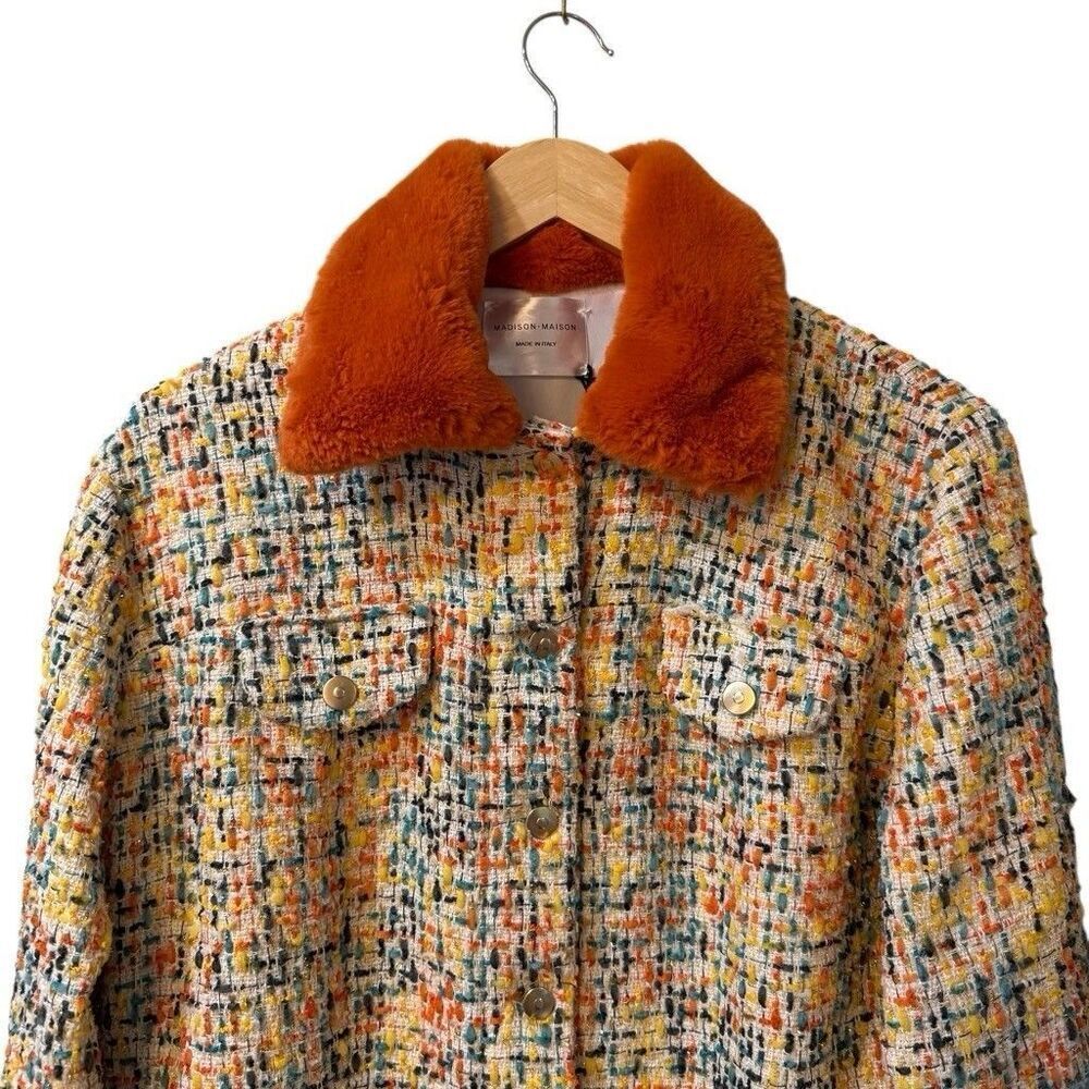 MADISON.MAISON Faux Fur-Collar Tweed Jacket Size Large NWT $795 - Picture 3 of 16